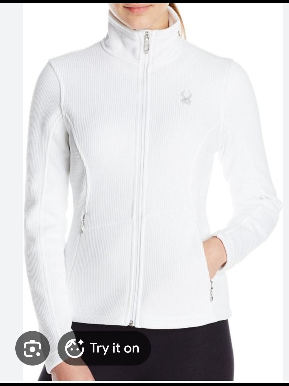 Spyder White Cable-Knit Full Zip Jacket